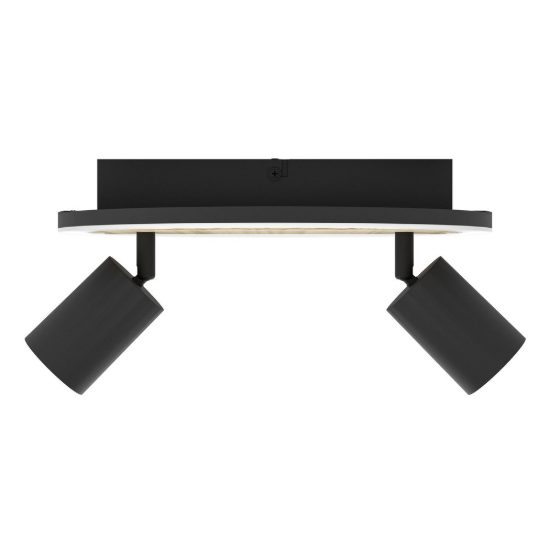 Eglo cembrano plafoniera led 8w 3000k 30cm con 2 faretti gu10 orientabili per soggiorno rotonda nero e naturale