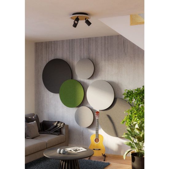 Eglo cembrano plafoniera led 8w 3000k 30cm con 3 faretti gu10 orientabili per soggiorno rotonda nero e naturale