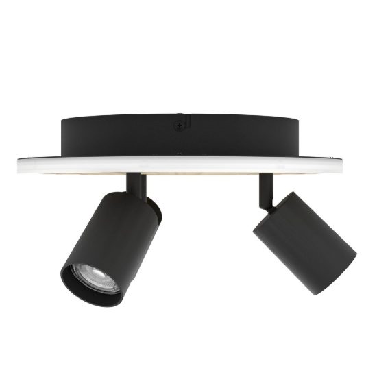 Eglo cembrano plafoniera led 8w 3000k 30cm con 3 faretti gu10 orientabili per soggiorno rotonda nero e naturale