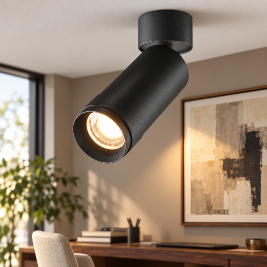 Maytoni focus zoom faretto per cucina nero da soffitto led 12w 3000k 16cm
