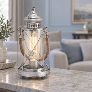 Eglo bradford lampada da comodino per camera da letto lanterna argento anticato