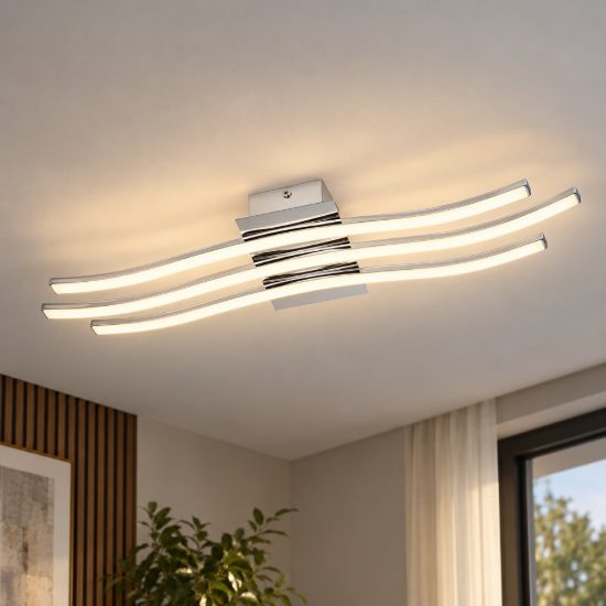 Eglo roncade plafoniera led 21w 3000k 65cm moderna lineare cromata