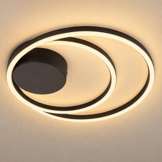 Eglo ruotale plafoniera led 36w 3000k 45cm moderna due anelli nera