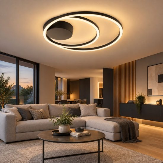 Eglo ruotale plafoniera led 36w 3000k 45cm moderna due anelli nera