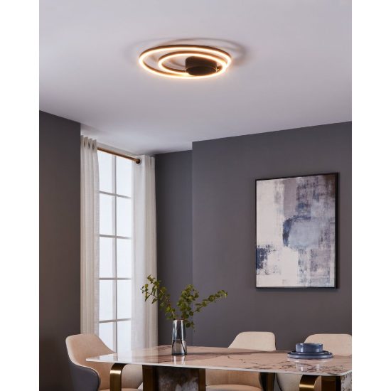Eglo ruotale plafoniera led 36w 3000k 45cm moderna due anelli nera