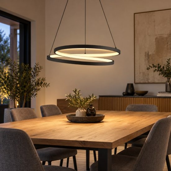 Eglo ruotale lampadario a sospensione led 36w 3000k 55cm moderno due anelli nero