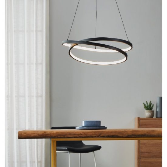 Eglo ruotale lampadario a sospensione led 36w 3000k 55cm moderno due anelli nero