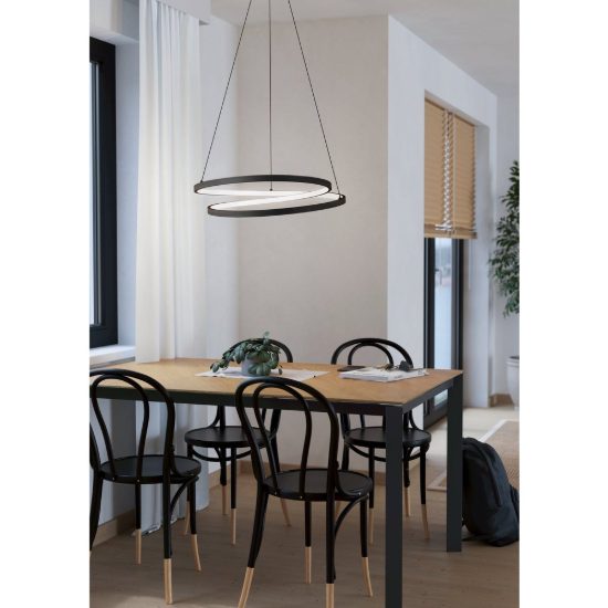 Eglo ruotale lampadario a sospensione led 36w 3000k 55cm moderno due anelli nero
