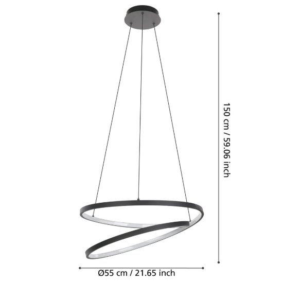 Eglo ruotale lampadario a sospensione led 36w 3000k 55cm moderno due anelli nero
