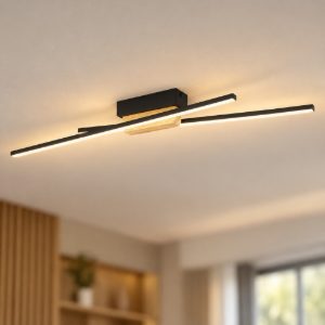Eglo panagria plafoniera led 26w 3000k 93,5cm dimmerabile moderna lineare nera e marrone