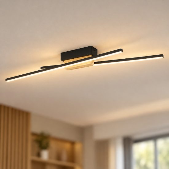 Eglo panagria plafoniera led 26w 3000k 93,5cm dimmerabile moderna lineare nera e marrone