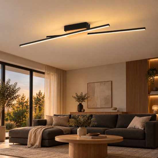Eglo panagria plafoniera led 26w 3000k 93,5cm dimmerabile moderna lineare nera e marrone