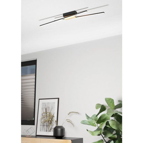 Eglo panagria plafoniera led 26w 3000k 93,5cm dimmerabile moderna lineare nera e marrone