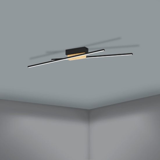 Eglo panagria plafoniera led 26w 3000k 93,5cm dimmerabile moderna lineare nera e marrone