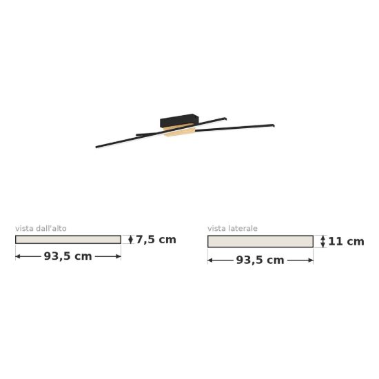 Eglo panagria plafoniera led 26w 3000k 93,5cm dimmerabile moderna lineare nera e marrone