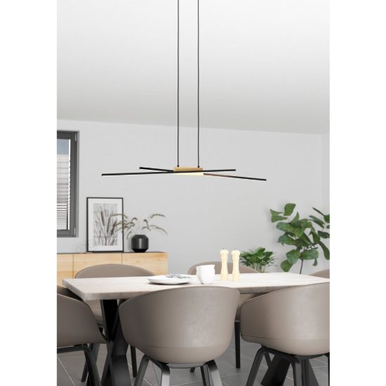Eglo panagria lampadario led 26w 3000k 93,5cm dimmerabile per sala da pranzo moderno nero e marrone