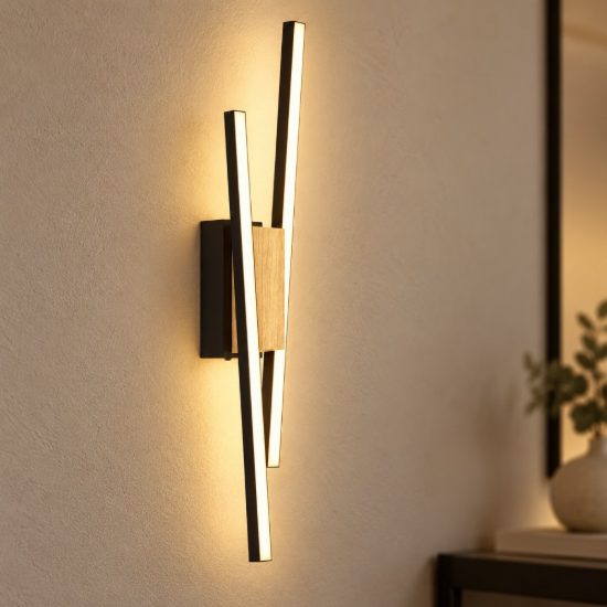 Eglo panagria applique led 12,6w 3000k 54cm moderna lineare nera e marrone