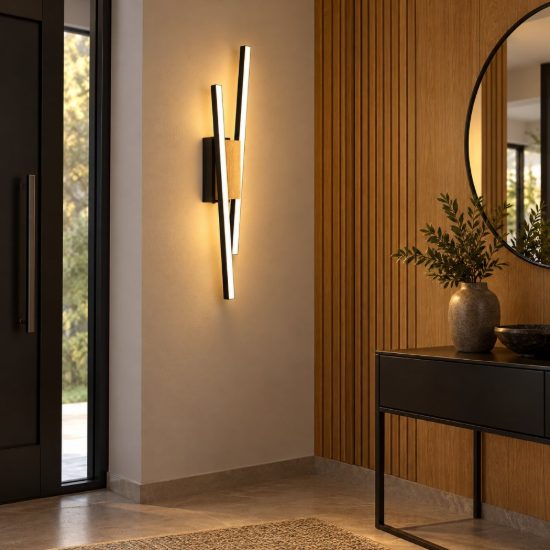 Eglo panagria applique led 12,6w 3000k 54cm moderna lineare nera e marrone