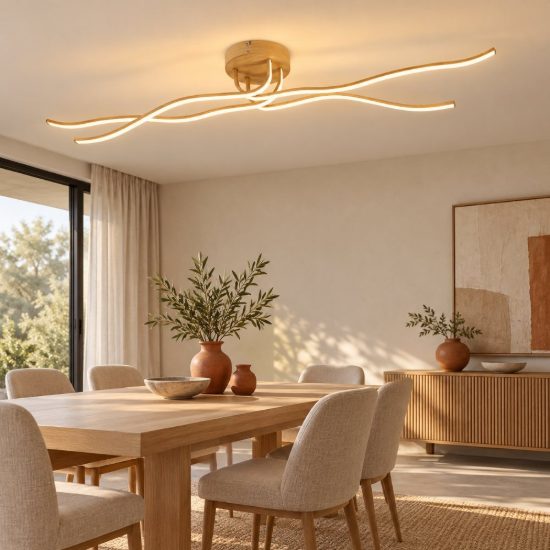 Eglo roncade 2 plafoniera led 37w 3000k 110cm moderna lineare marrone chiaro