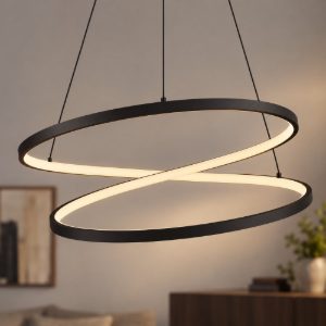 Eglo ruotale lampadario a sospensione led 42w 3000k 70cm moderno due anelli nero