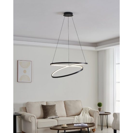 Eglo ruotale lampadario a sospensione led 42w 3000k 70cm moderno due anelli nero