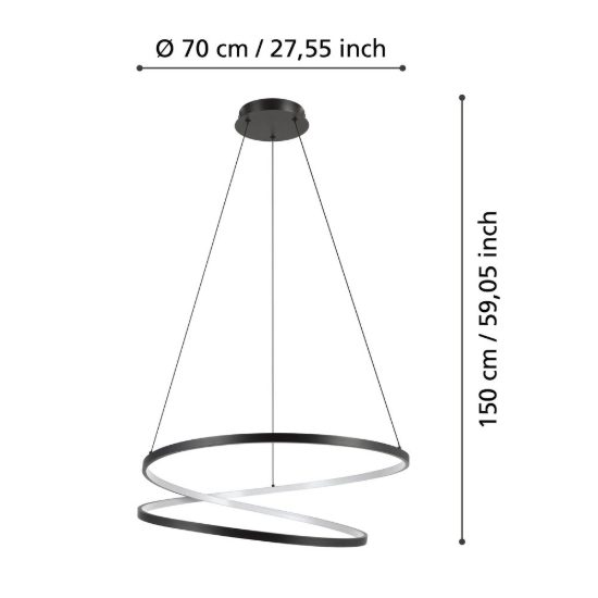 Eglo ruotale lampadario a sospensione led 42w 3000k 70cm moderno due anelli nero
