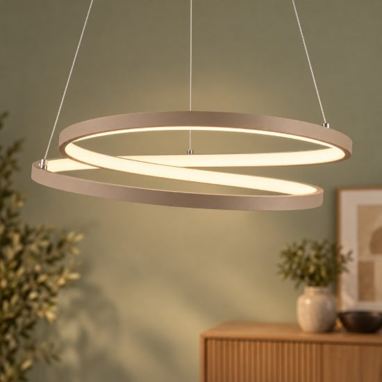 Eglo ruotale lampadario led 36w 3000k 55cm per sala da pranzo moderno due anelli sabbia