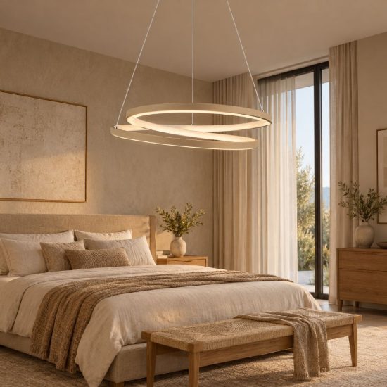 Eglo ruotale lampadario led 36w 3000k 55cm per sala da pranzo moderno due anelli sabbia