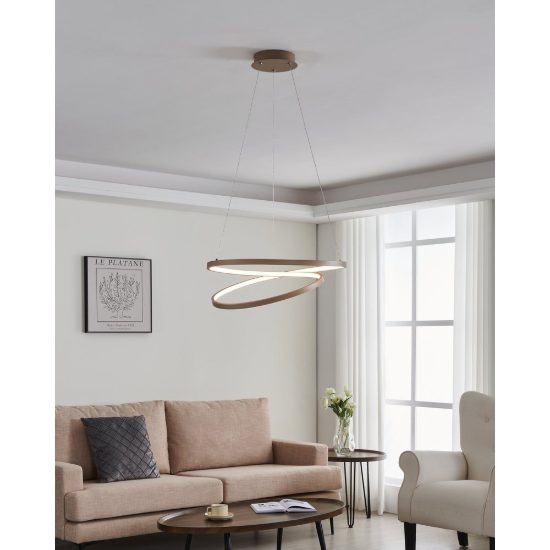 Eglo ruotale lampadario led 36w 3000k 55cm per sala da pranzo moderno due anelli sabbia