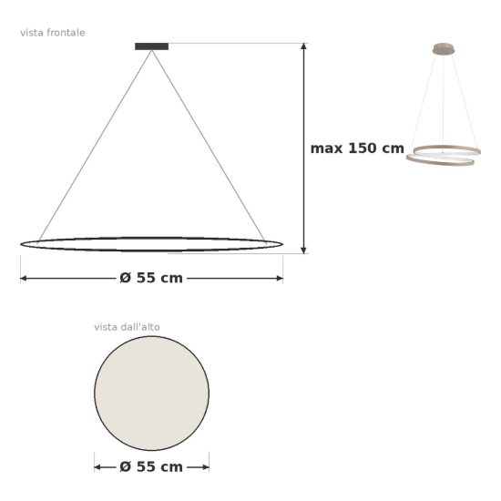 Eglo ruotale lampadario led 36w 3000k 55cm per sala da pranzo moderno due anelli sabbia