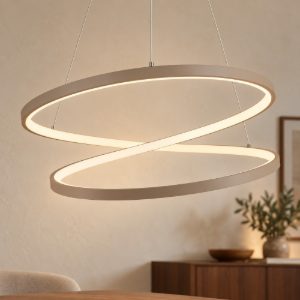 Eglo ruotale lampadario a sospensione led 42w 3000k 70cm moderno due anelli sabbia