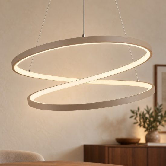 Eglo ruotale lampadario a sospensione led 42w 3000k 70cm moderno due anelli sabbia
