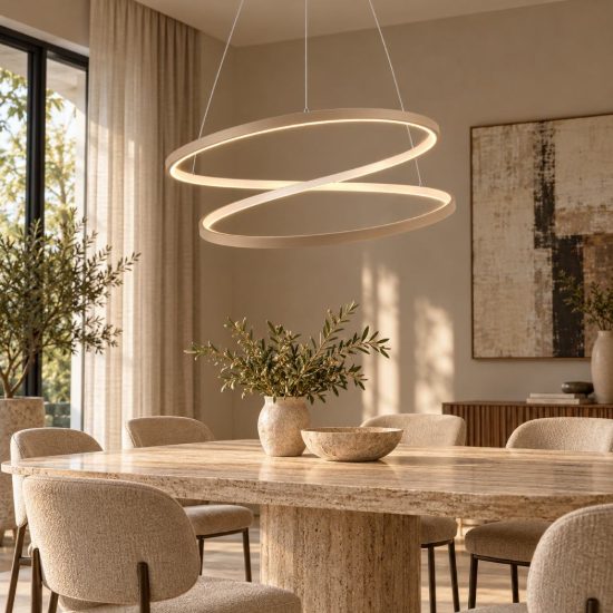 Eglo ruotale lampadario a sospensione led 42w 3000k 70cm moderno due anelli sabbia