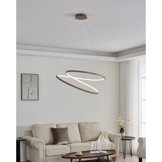 Eglo ruotale lampadario a sospensione led 42w 3000k 70cm moderno due anelli sabbia