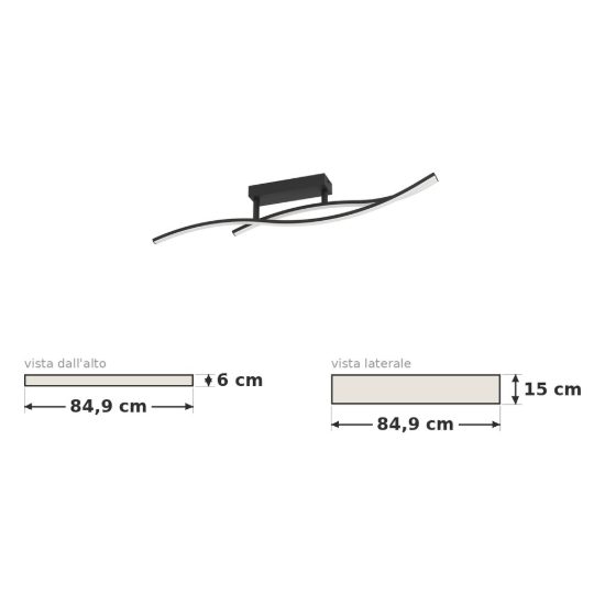 Eglo grisolia plafoniera led 12w 4000k 84,9cm moderna lineare nera