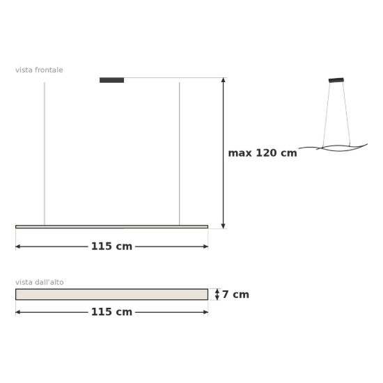 Eglo grisolia lampadario a sospensione led 20w 4000k 115cm moderno lineare nero