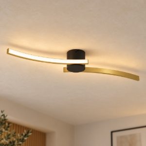 Eglo aieta plafoniera led 12w 4000k 72cm per cucina moderna nero e ottone spazzolato