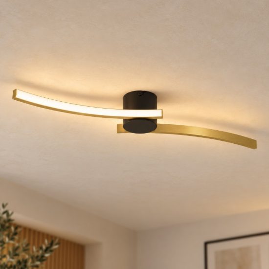 Eglo aieta plafoniera led 12w 4000k 72cm per cucina moderna nero e ottone spazzolato