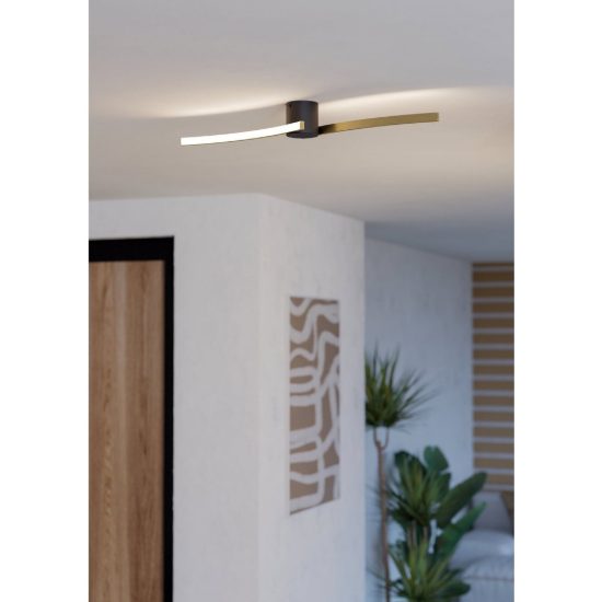 Eglo aieta plafoniera led 12w 4000k 72cm per cucina moderna nero e ottone spazzolato