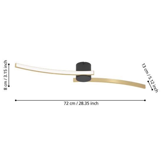Eglo aieta plafoniera led 12w 4000k 72cm per cucina moderna nero e ottone spazzolato
