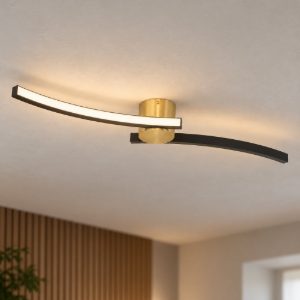 Eglo aieta plafoniera led 12w 4000k 72cm per cucina moderna ottone spazzolato e nero