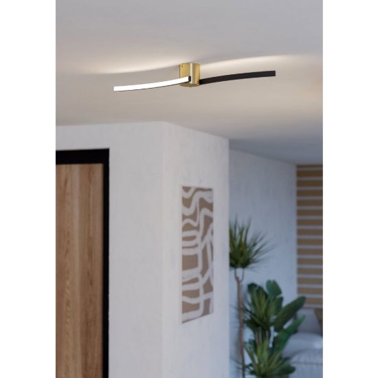 Eglo aieta plafoniera led 12w 4000k 72cm per cucina moderna ottone spazzolato e nero