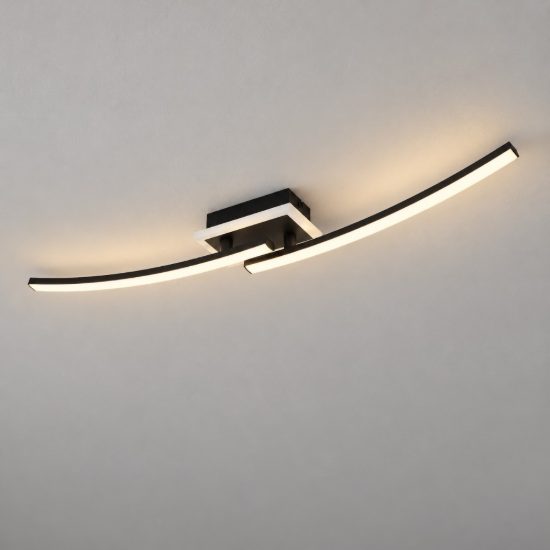 Eglo lungolago plafoniera led 12w 4000k 74cm moderna lineare con rosone quadrato nero