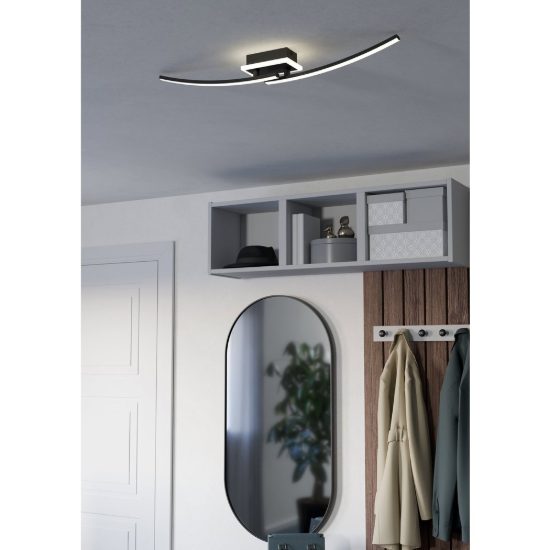 Eglo lungolago plafoniera led 12w 4000k 74cm moderna lineare con rosone quadrato nero