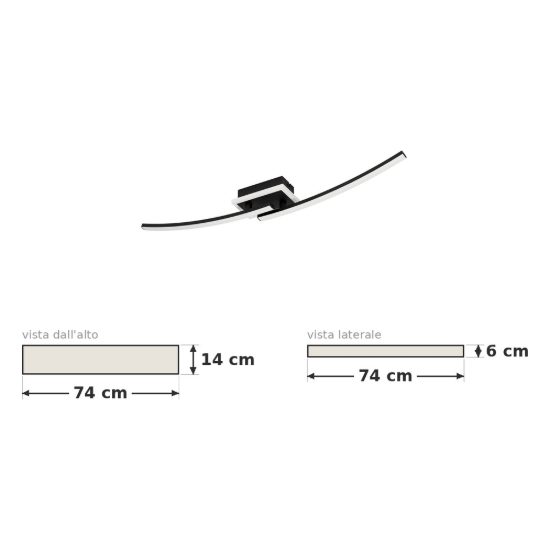Eglo lungolago plafoniera led 12w 4000k 74cm moderna lineare con rosone quadrato nero