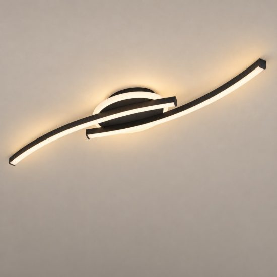 Eglo lungolago plafoniera led 12w 4000k 74cm moderna lineare con rosone rotondo nero