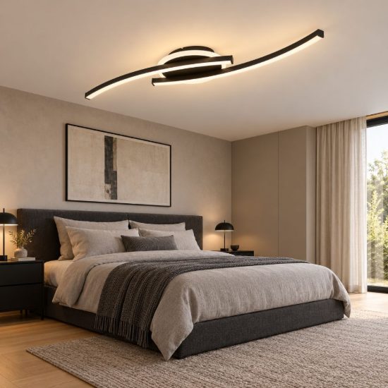 Eglo lungolago plafoniera led 12w 4000k 74cm moderna lineare con rosone rotondo nero
