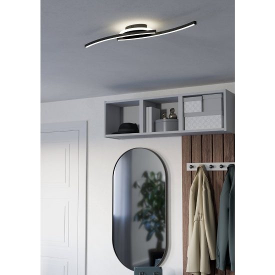 Eglo lungolago plafoniera led 12w 4000k 74cm moderna lineare con rosone rotondo nero