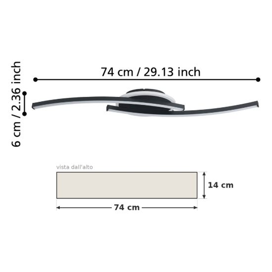 Eglo lungolago plafoniera led 12w 4000k 74cm moderna lineare con rosone rotondo nero