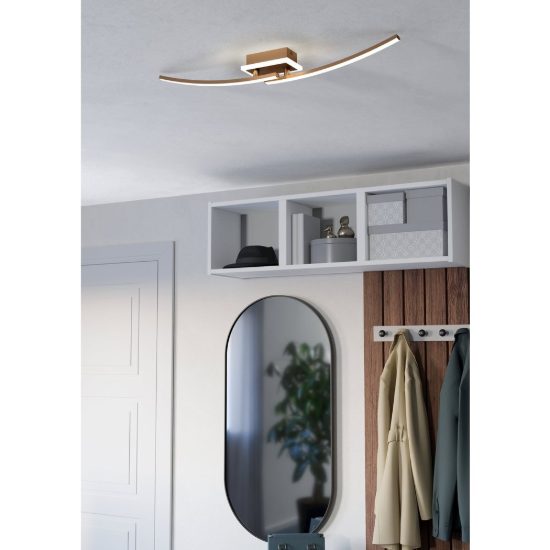Eglo lungolago plafoniera led 12w 4000k 74cm moderna lineare con rosone quadrato bronzo